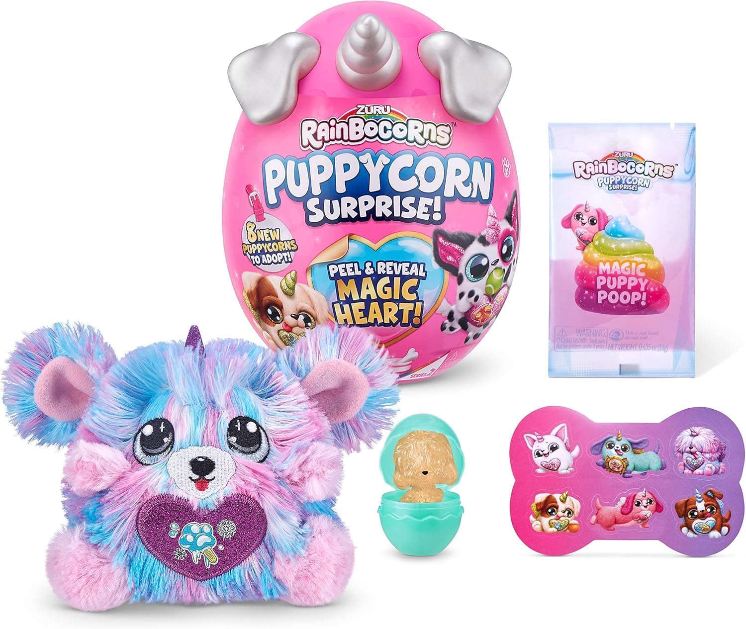 Sparkle Heart Surprise, Puppycorn Series 2, Puppycorn Surprise, Moxie The Komon - Collectible Plush - 7 Layers of Surprises, Peel and Reveal Heart, Ages 3+ (Komon)