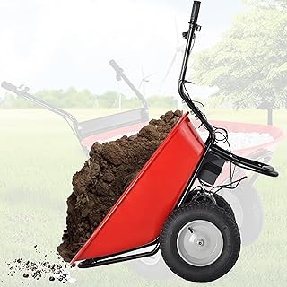 Generic Electric Wheelbarrow, 24V DC 180W, 330lbs Max Capacity, Red, Metal & Plastic, 26.1"W x 30.87"D x 30.87"H