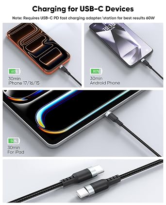 15ft USB C Cable Fast Charging 60W, Long USBC to USB-C Charge Cord 15 Foot