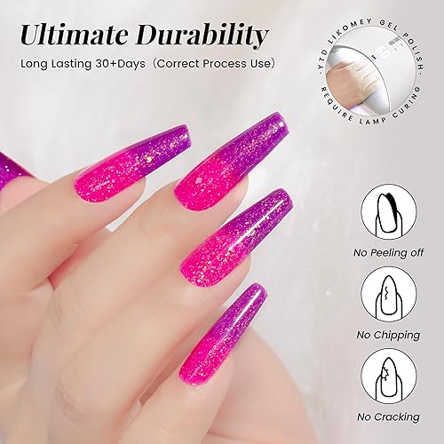 Vista 2 de YTD Likomey Brocade Glitter - Esmalte de uñas de gel que cambia de color, 0.5 onzas líquidas, color rosa intenso a violeta, brillo brillante, cambio