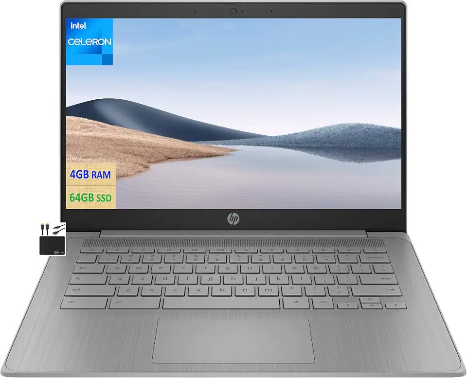 HP Chromebook Laptop Student Business 2023, tela HD de 35.6 cm, processador Intel Celeron N4120 quad-core, 4 GB de RAM, 64 GB de eMMC, webcam 720p, WiFi, Bluetooth, bateria 14 horas ou mais, Chrome OS