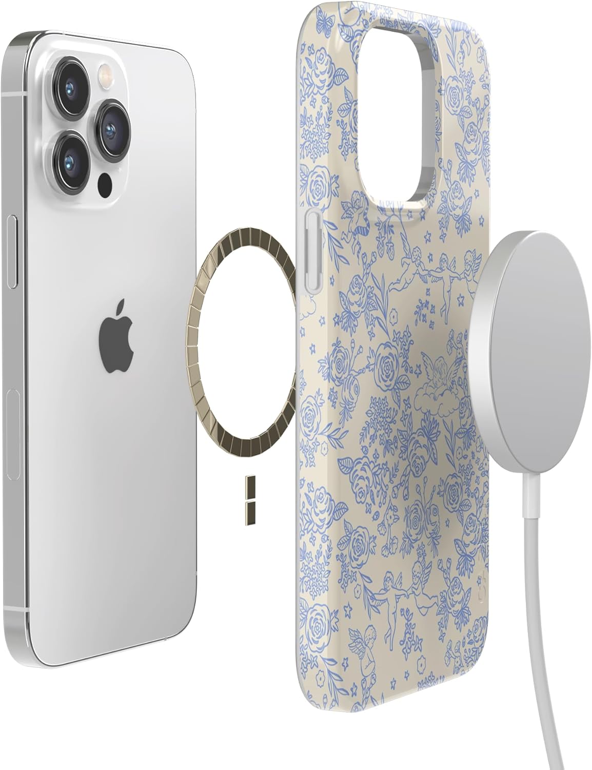 Casely iPhone 14 Pro Case | Cupid's Canvas | Periwinkle Floral | Compatible with MagSafe | Classic Ultra Slim Design