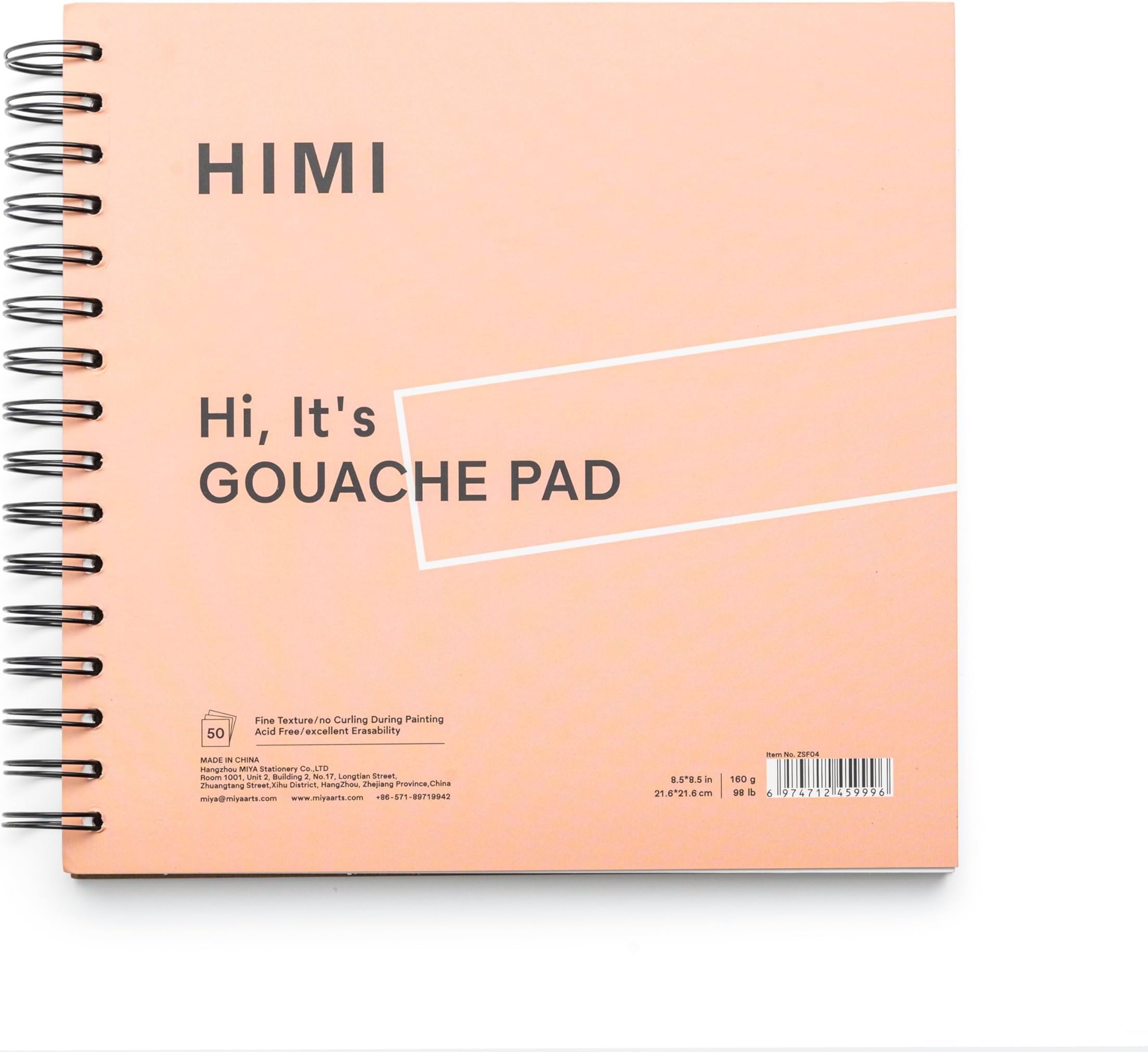 HIMI Gouache Pad 8.5 x 8.5 Inches (98lb/160g) 50 Pcs Mixed Paper Pad Side Wire Bound Fine Texture Gouache Acrylic Art Pad for Sketching Ink Sketchbook Art Supplies Drawing Pad Gift (Pink)