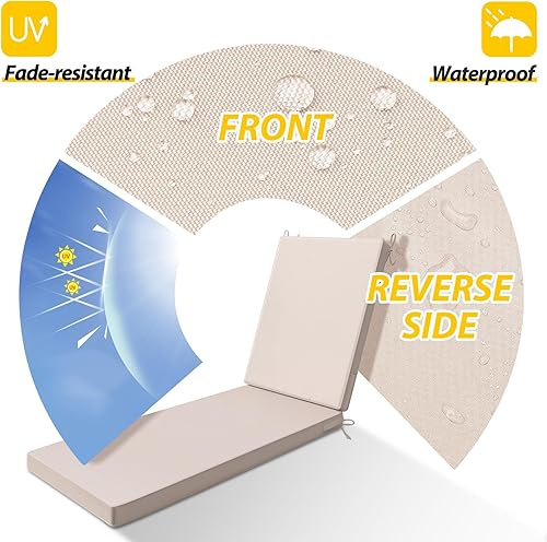 Miniatura 3 de AAAAAcessories Juego de 2 cojines para tumbonas de exterior para muebles de patio, sillas de salón, tela impermeable, 80 x 26 x 3 pulgadas, beige