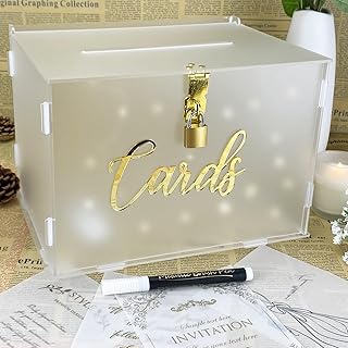 11" Acrylic Wedding Card Box with String Light, Frosted Gift Card Box for Wedding Decorations for Reception, Honeymoon Fund Money Box for Bridal Shower Decorations Party Reception Anniversary