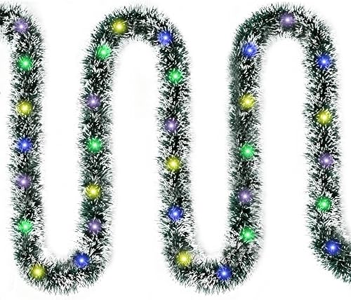 Guirnalda de oropel de Navidad de 33 pies con luces, guirnalda colgante metálica brillante con 100 luces LED, 20 lazos rojos, para árbol de Navidad,