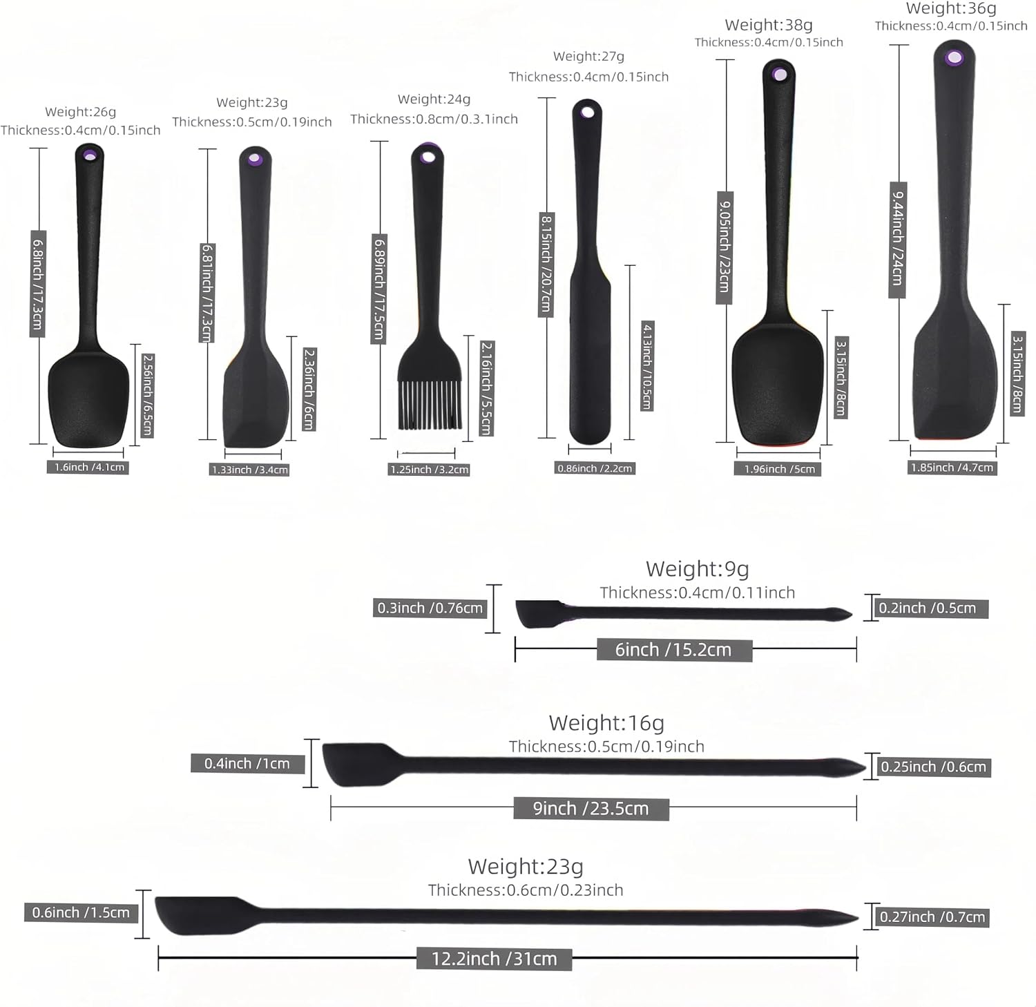 9Pcs Silicone Spatula Set,Flexible Small Spatula Tools for Baking, Mixing, Cooking, Frying, Kitchen Use.Jar Spatulas for Scraping,BPA free,cookware safe (Black)