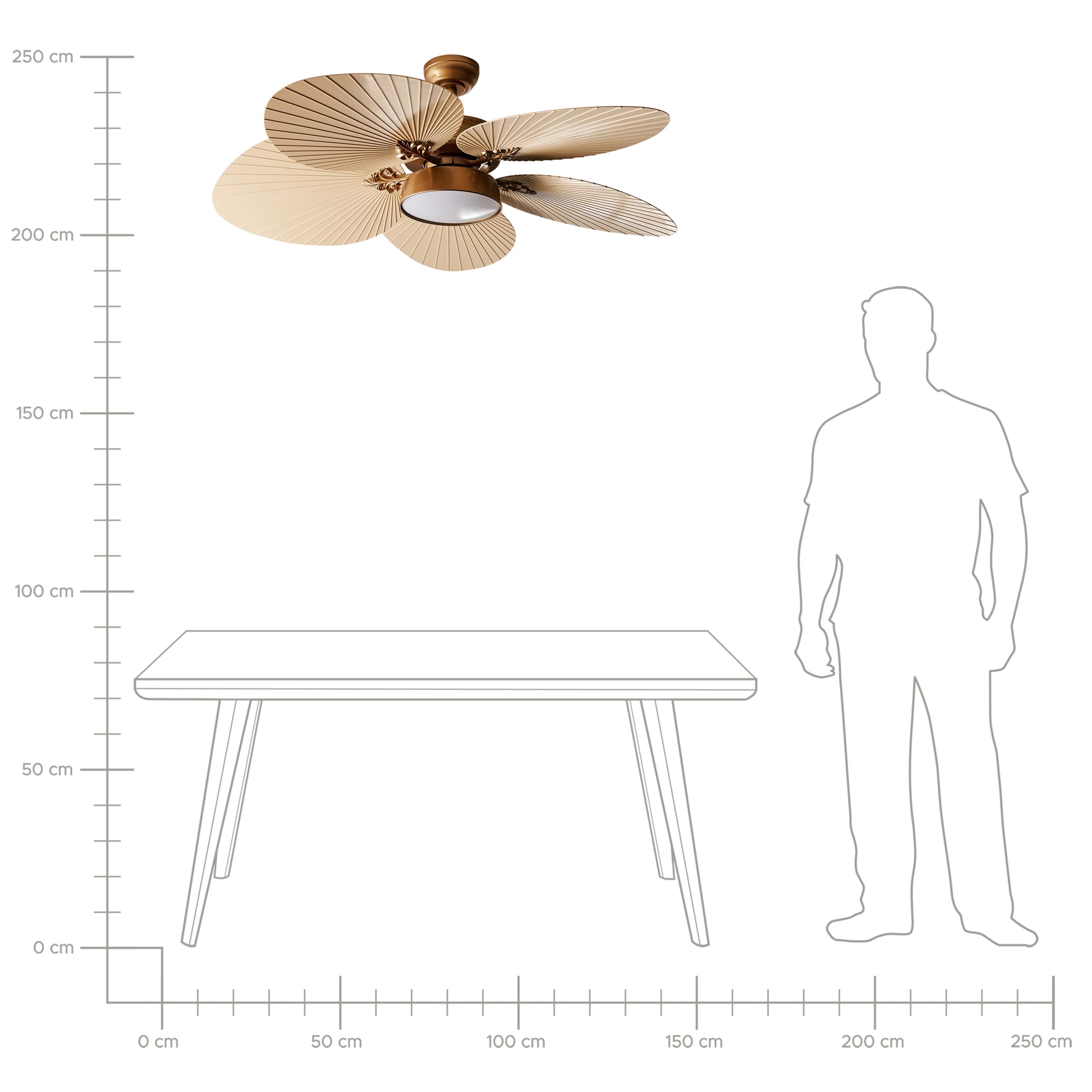 Beliani Deckenventilator mit Licht gold 3 Geschwindigkeitsstufen Fernbedienung Bormejo