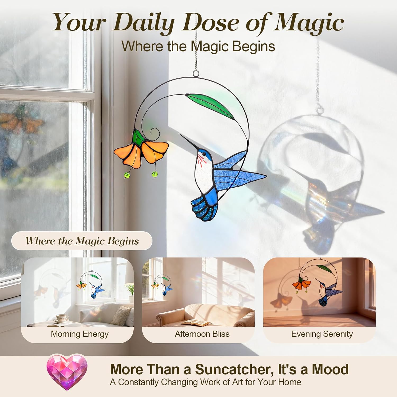 Hummingbird Stained Glass Window Hanging - Hand-Painted 3D Suncatcher with Vibrant Colors, Garden Art Gift for Bird Lovers & Home Decor (Blur Hummingbird) - Image 3