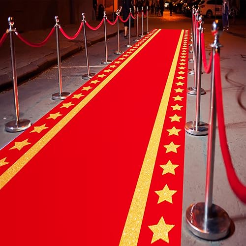 Miniatura 4 de Woanger Alfombra roja de plástico para fiesta, 30 micrones de grosor, con estrella dorada, pasillo, pasillo, pasillo, decoración de cumpleaños,