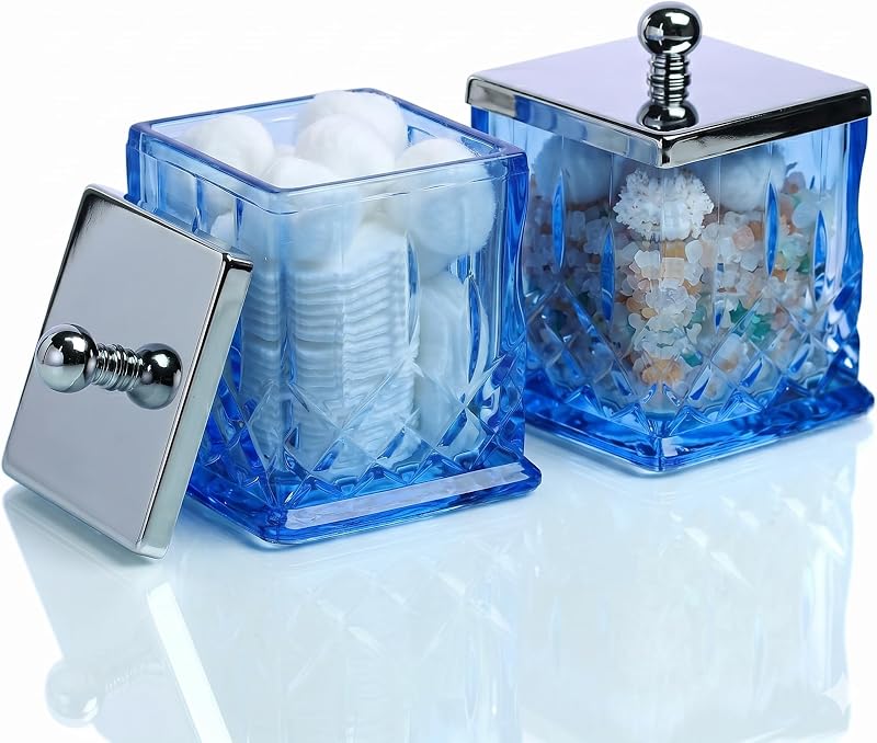 Frascos quadrados de vidro azul com tampa rosqueável ZIVQEXMURL, Pacote com 2