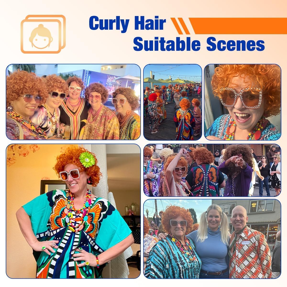 Women Roper Curly Old Lady Grey Cosplay Wig with Necklace Earrings and Sunglasses for Women Hallween Costume Wig - Image 7