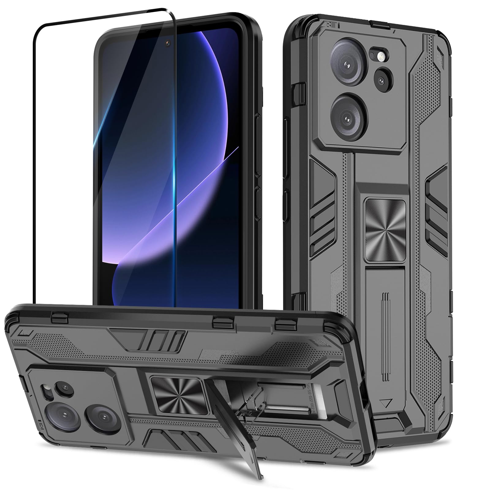 Funda para Samsung Galaxy A13 4G con Cristal Templado Protector Pantalla, Carcasa Antigolpes con Soporte anular metálico, Case Protectora de Grado Militar, Negro — view 214