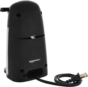 Amazon Basics 3-In-1 Electric Can Opener, Bottle Opener and Knife Sharpener with Stainless Steel Blade, Magnetic Lid Holder, Safe, Easy to Use, Powerful, Sleek Design, 50W, Black