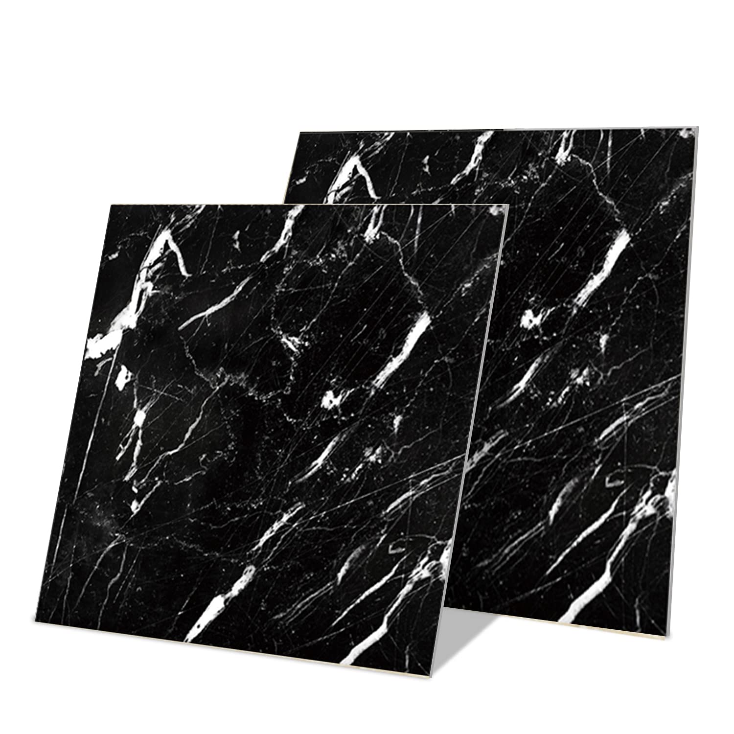 Alwayspon Lot de 12 autocollants de sol à décoller et à coller sur carrelage, autocollants en vinyle antidérapant, effet marbre noir et blanc, 30 x 30 cm (DT015-30cm-12P)