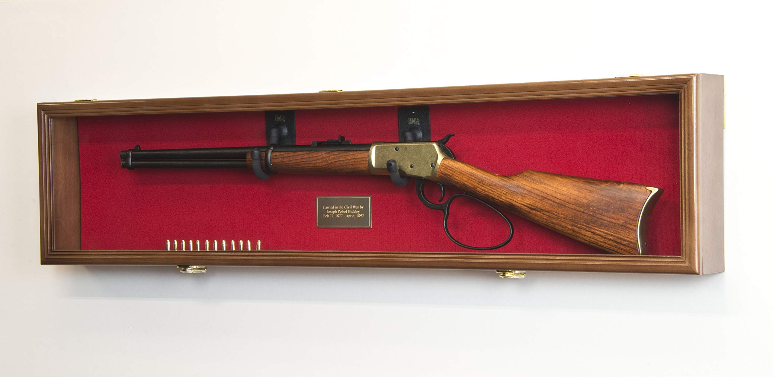 Single Rifle Display Case Wall Rack Cabinet w/UV Protection -Lockable, Walnut