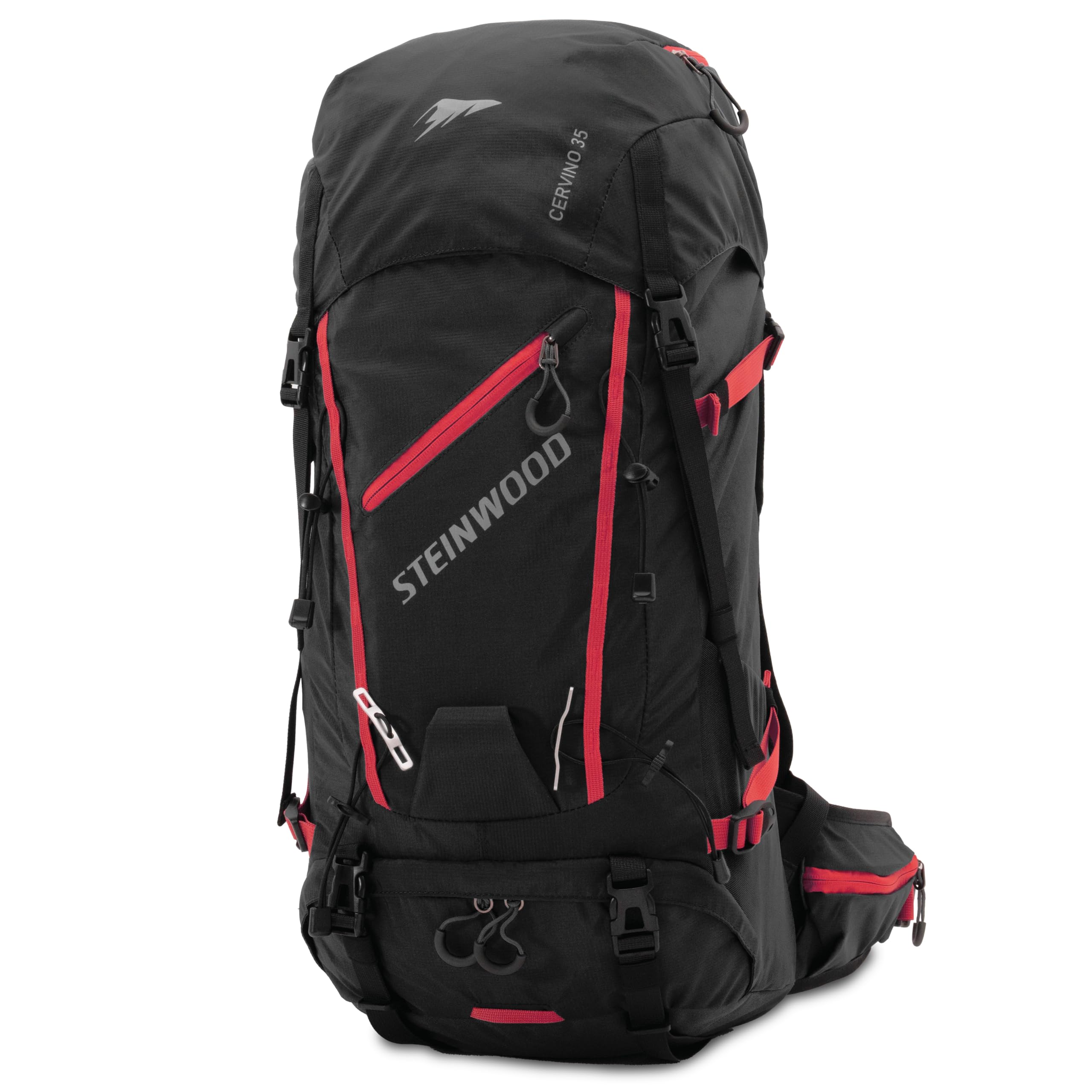 Steinwood Wanderrucksack Herren & Damen 35L - Outdoor-Rucksack, Reiserucksack, Tagesrucksack wasserabweisend mit Regenschutz und Rückenbelüftung, schwarz