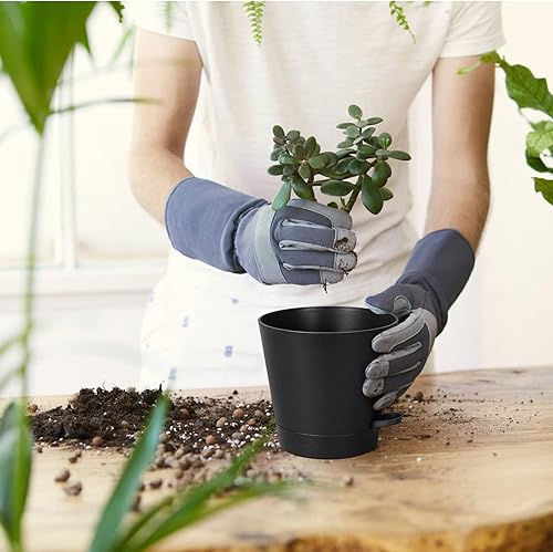 Miniatura 7 de Macetas de riego automático de 8 pulgadas para interiores, paquete de 6 macetas de plástico con agujeros de drenaje, color negro