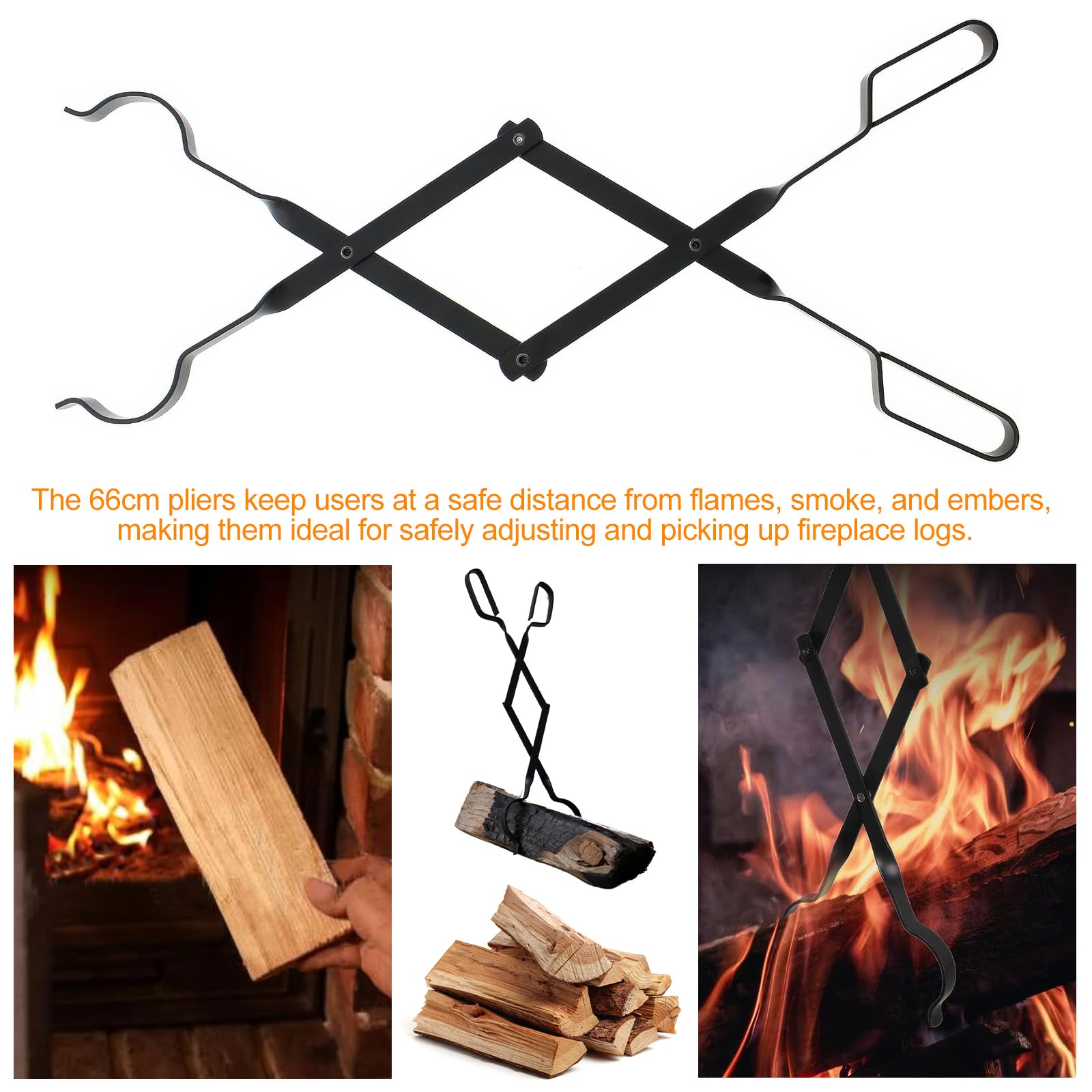 26" Fireplace Tongs, Fire Tongs Long Heavy Duty Fireplace Log Tongs Fire Pit Tool, Fire Pit Accessories Tool for Outdoor Indoor Camping BBQ, Wood Burning Fire Pit or Fireplace Bonfire - Image 4