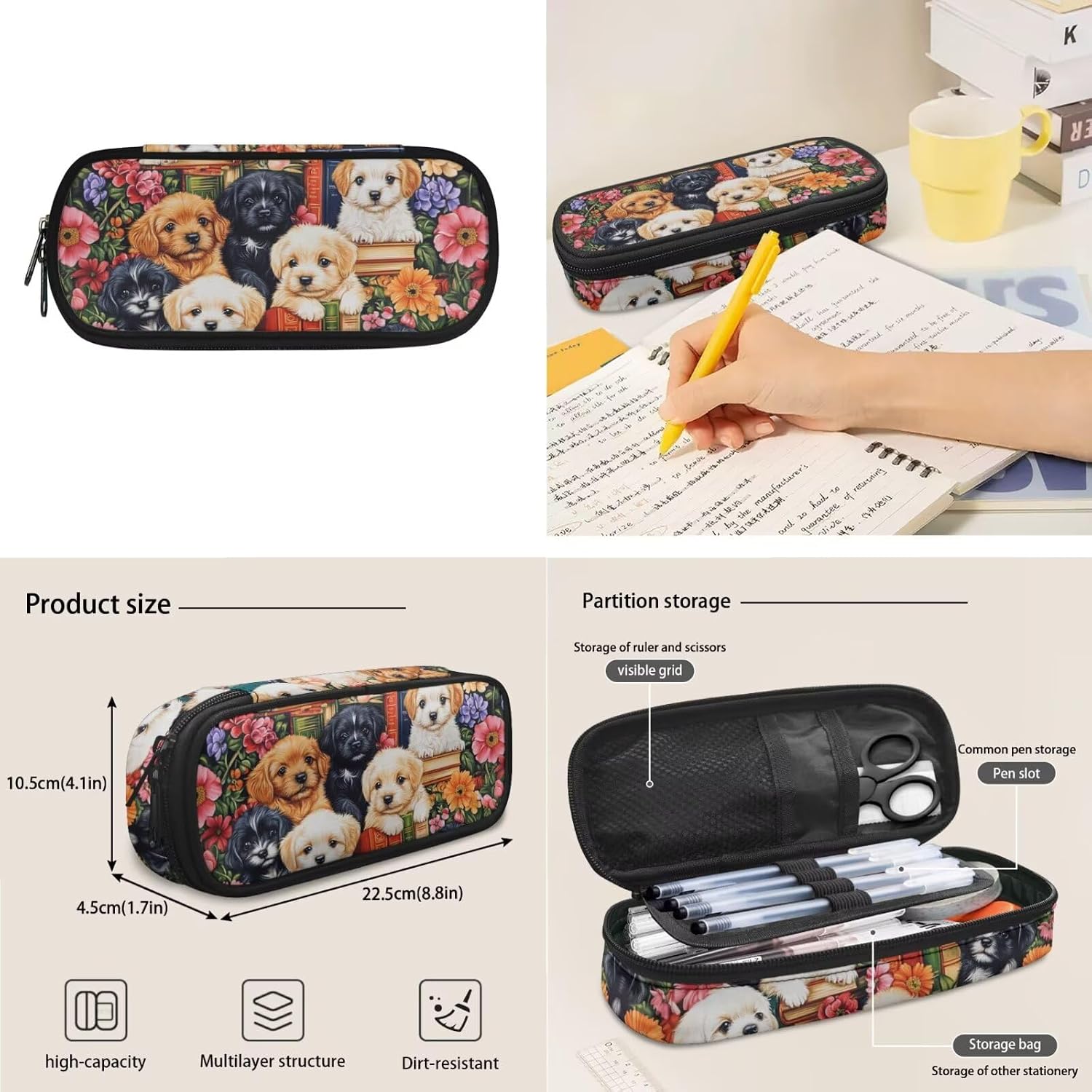 WELLFLYHOM Puppy Dog Kids School Backpack Elementary Book Bag for Girls Back Pack with Lunch Bag Pencil Case Water Bottle Cover Book Lover Kids Daycare Backpack Back to School Supplies