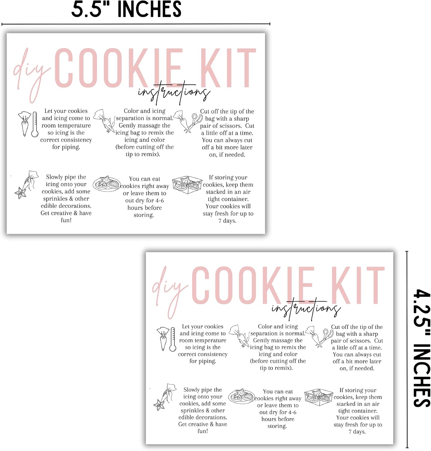 DIY Cookie Kit Instruction Cards 30 pk 4.25x5.5” Decorate Your Own Cookie Storage Tips and Tricks Bakers Paint Your Cookies image 3