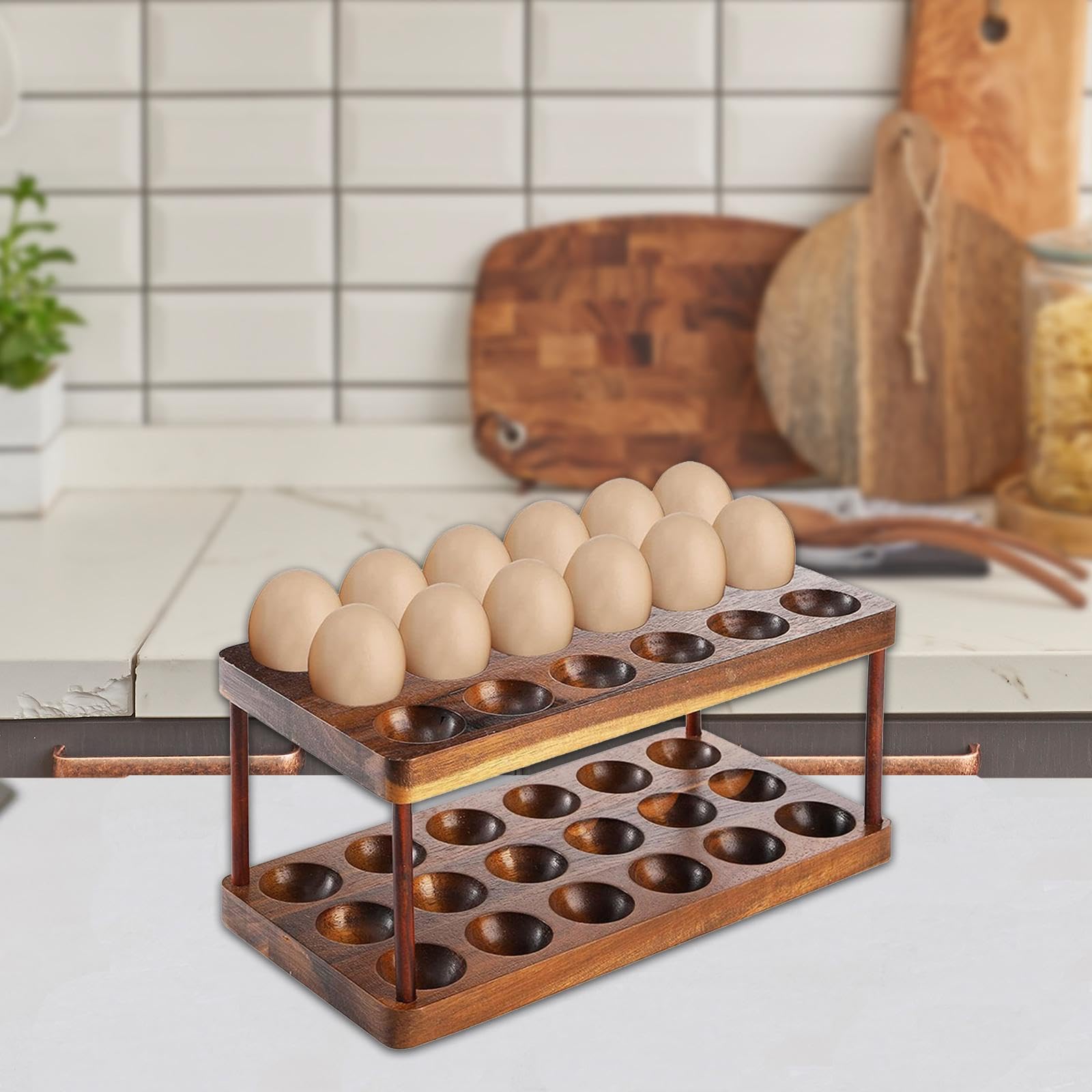 Bandeja de Almacenamiento de Madera para Huevos, Organizador de Huevos para Encimera, Despensa O Armario.