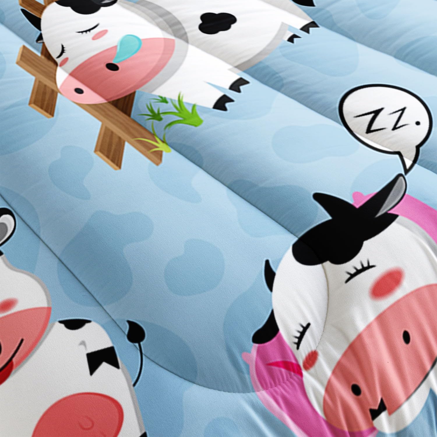 Kids Comforter Set Milk Cows Printed Pattern Bedding Set with 1 Comforter and 2 Pillowcases for Girls Boys Bedroom All Season(Milk Cows Full)