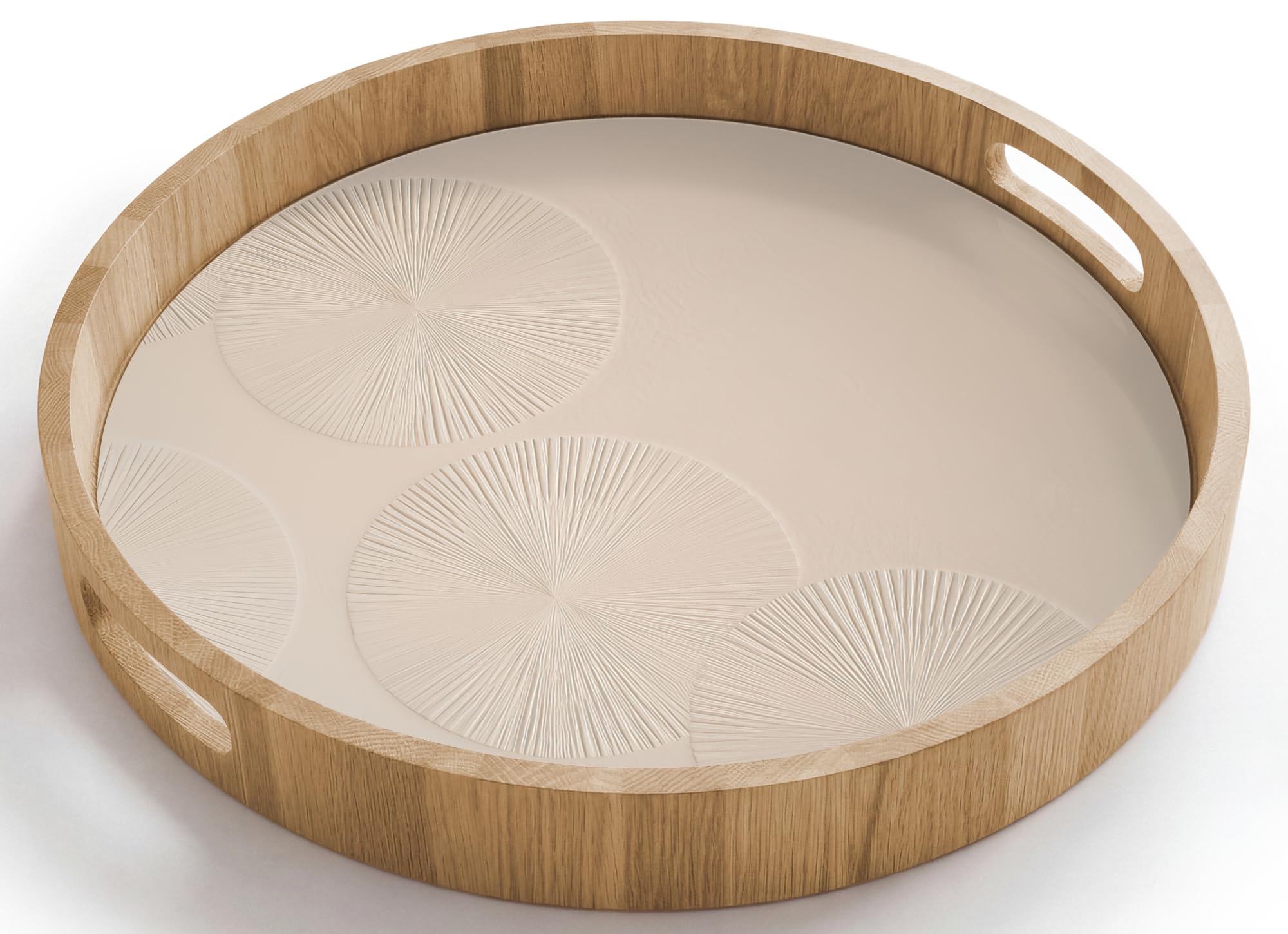 Bandejas Redonda 40x40 cm Bandeja Cafe para Servir Comida Bonitas Resistente Al Calor Tray De Madera Desayuno Cocina Tabuleiro Japandi - Beige - Moderno