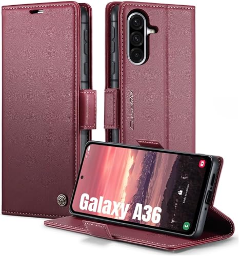 Retro Flip Leather Wallet Cover for Samsung Galaxy A36 - Wallet Function, Foldable Stand (Red)
