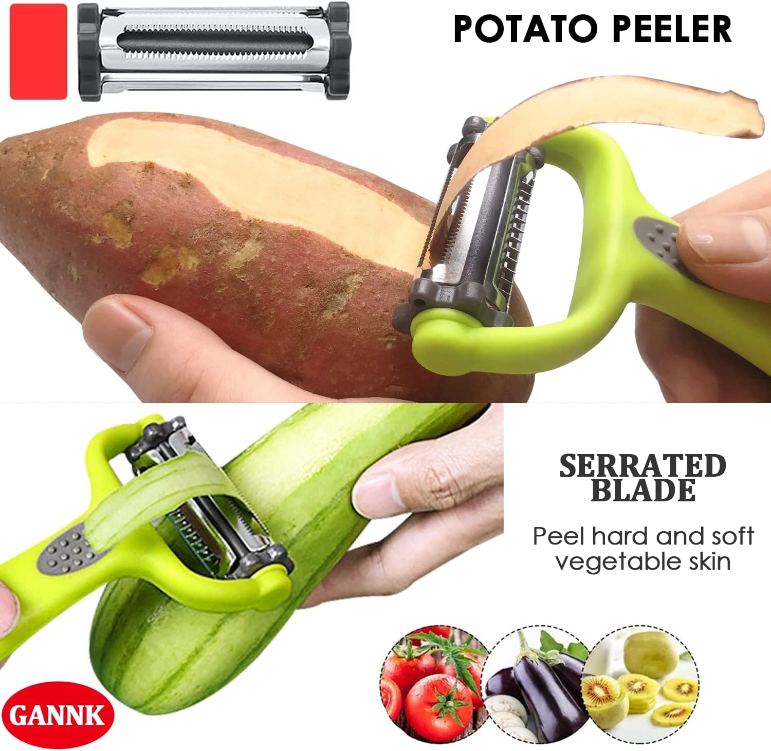 GANNK Potato Peelers for Kitchen, Vegetable Peeler Julienne Peeler 3 in 1, Make Veggie Salad, Y and I Shape Apple Fruit Carrot Zucchini Veggie Peeler: Home & Kitchen