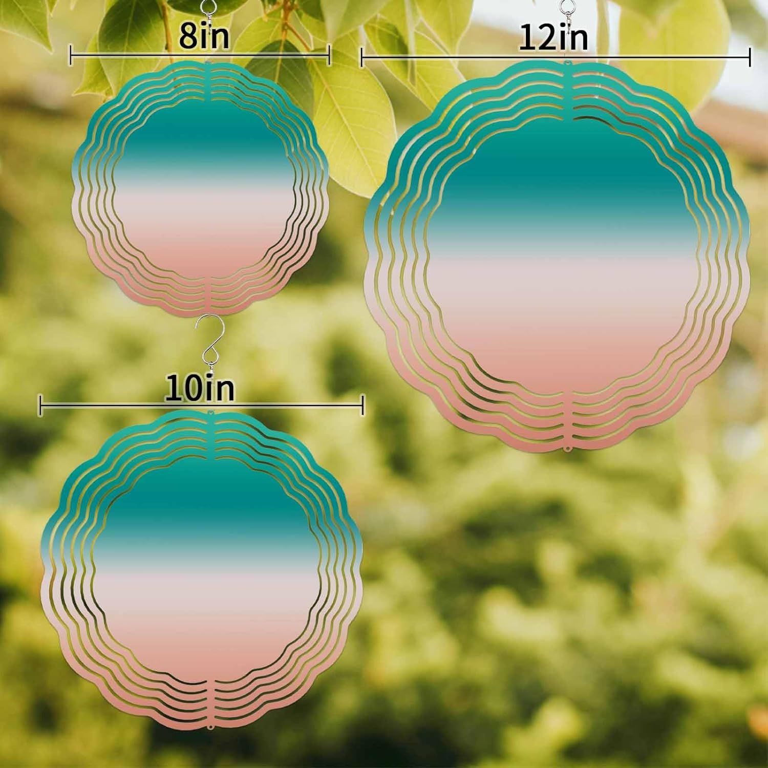 Turquoise Orange Gradient Wind Spinner for Garden Yard 3D Stainless Steel Hanging Wind Spinners, Modern Minimalist Art Spinners Outdoor Metal Decor for Lawn Patio Home