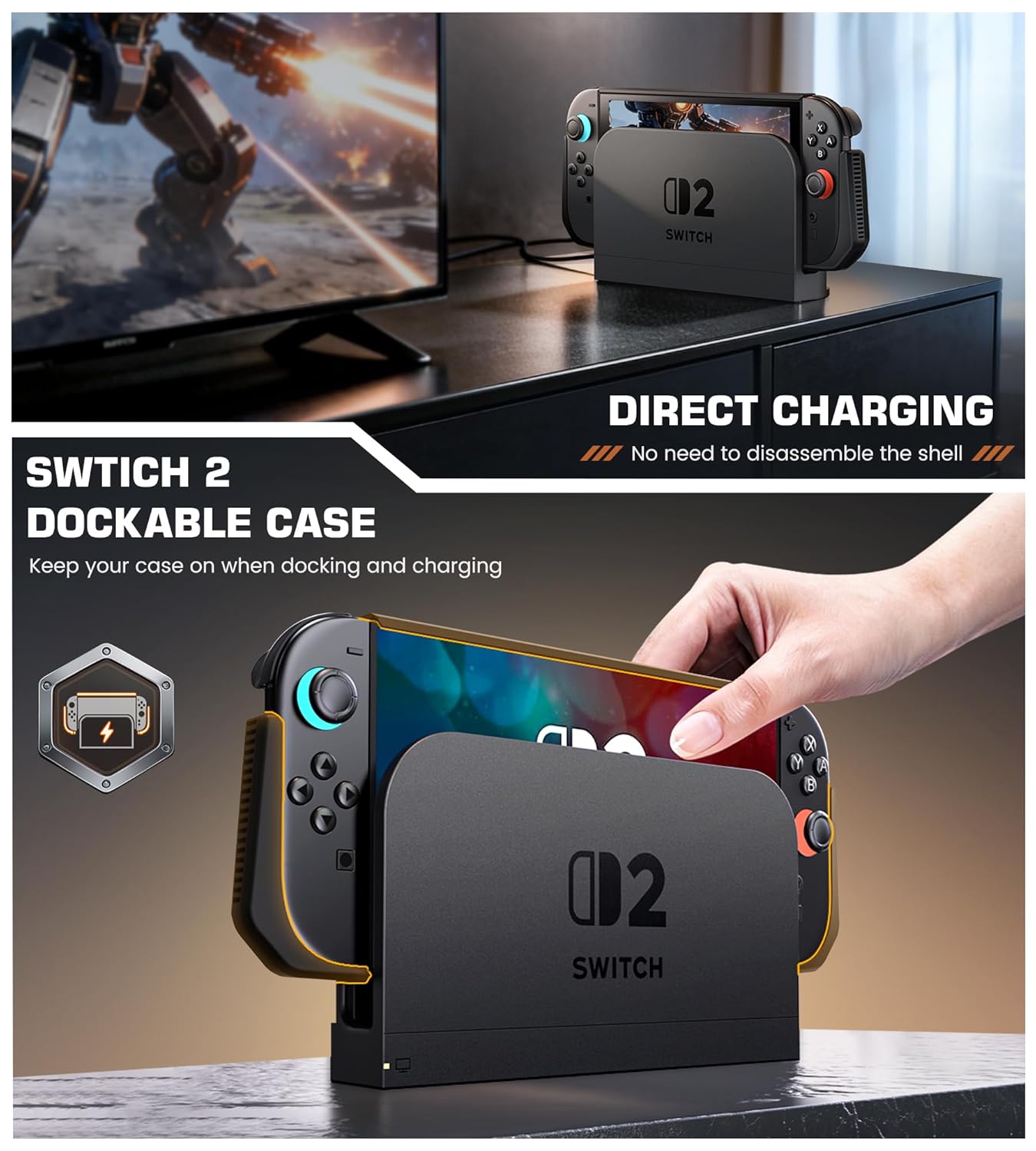 Dockable Case for Nintendo Switch 2,[Exclusive Pop-up Joy-Con Quick Release][Military-Grade Protection][Stand Compatible] Switch 2 Protective Case with Ergonomic Grip, Hard Shell for Switch 2 Console - Image 2