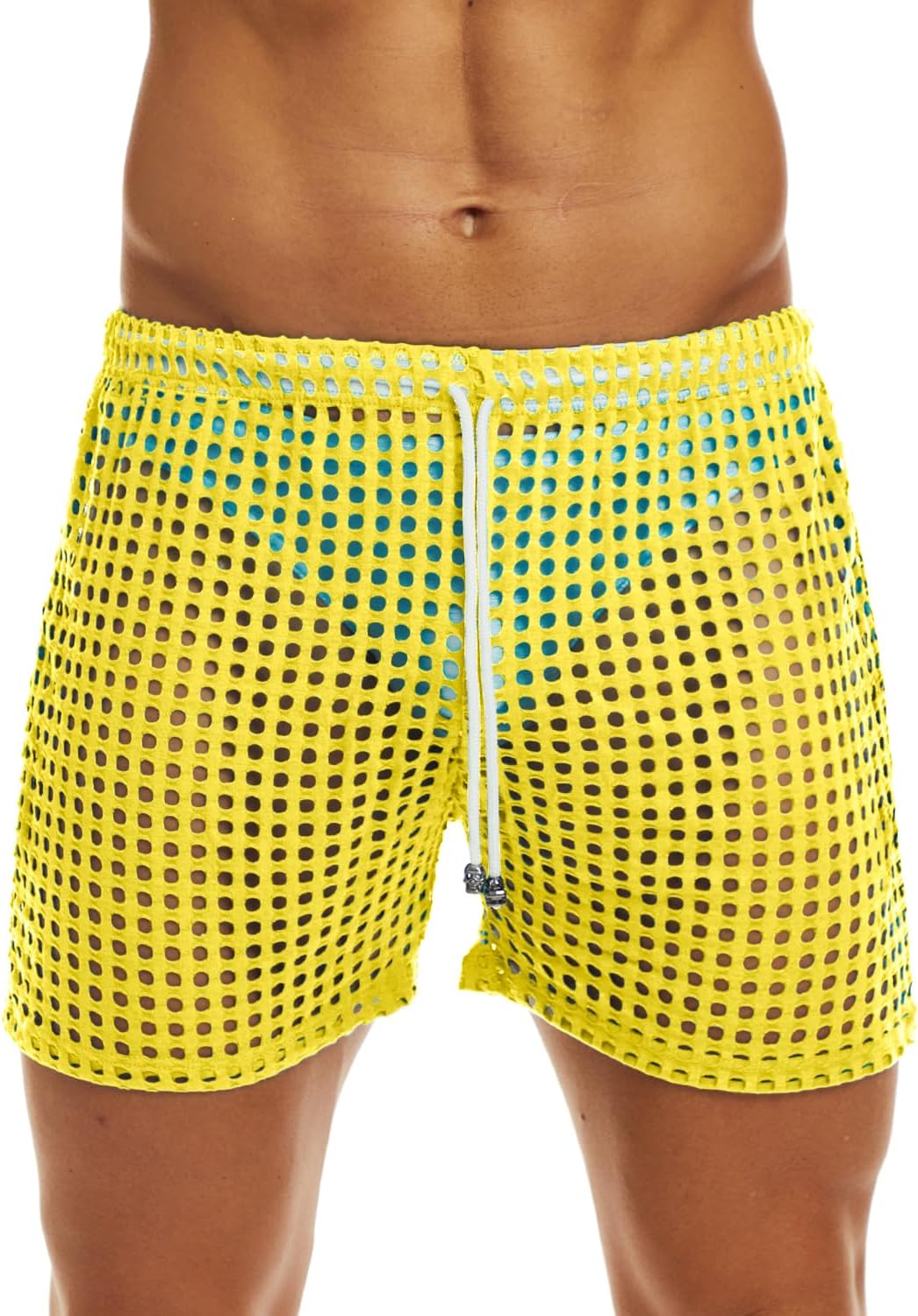 MIZOK Men's Hollow Openwork Short Sexy Fishnet See Through Boxer Shorts Lounge Swim Cover - Image 2