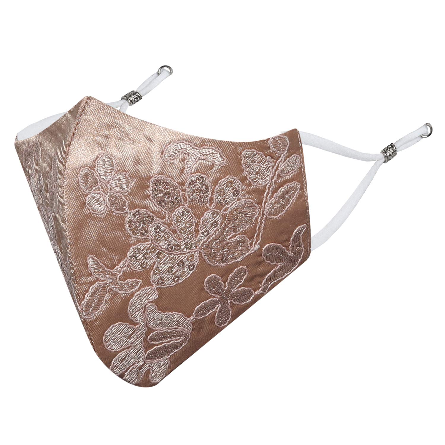 masq By Q-One Crystal 4 Layer, Reusable, with Detachable Chain & Ear Adjusters, Anti-Bacterial (BFE>99%) Satin Cloth Face Mask for Women, Girls (Medium, Beige, Pack of 1)-picture-43