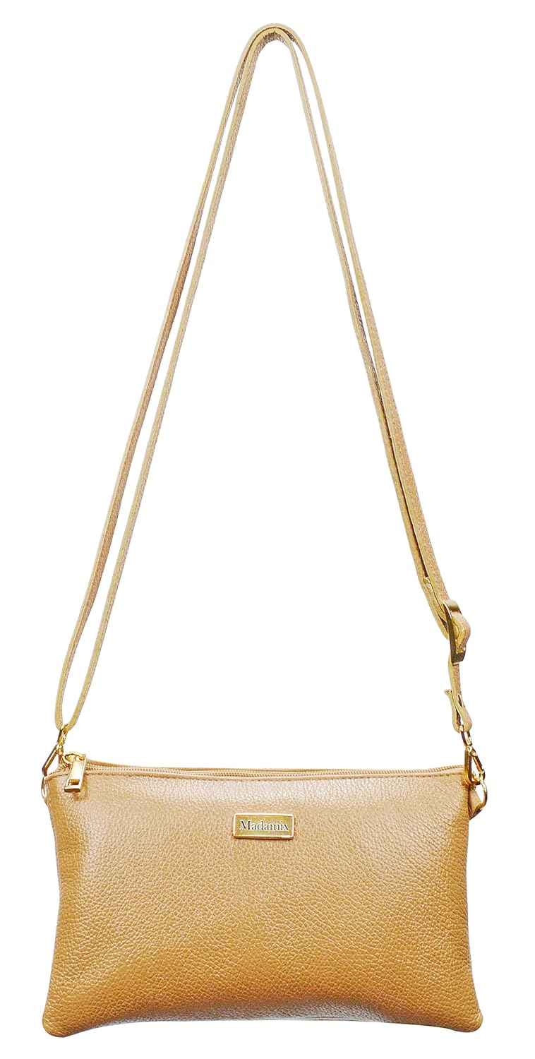 Bolsa Feminina Pequena Transversal em Couro Legítimo Crossbody Alça Comprida Regulável 5 Compartimentos Madamix