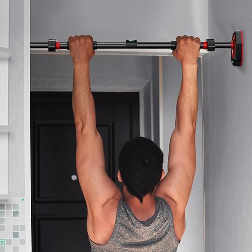 Miniatura 3 de Barra de dominadas  Barra de dominadas para puerta, barra de gimnasia sin tornillos, con medidor de nivel y ancho ajustable, hasta 500 libras para