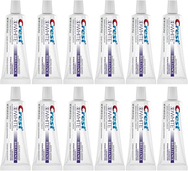 Crest 3D White Brilliance Toothpaste, Vibrant Peppermint, Travel Size, 0.85 oz (24g) - Pack of 12