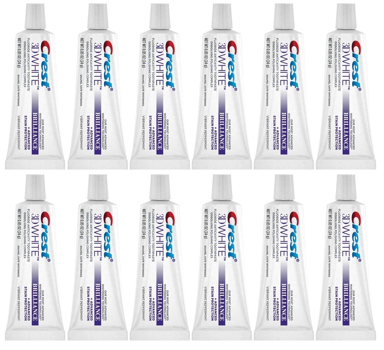 Crest 3D White Brilliance Toothpaste Vibrant Peppermint Travel Size 0 85 oz 24g - Pack of 12