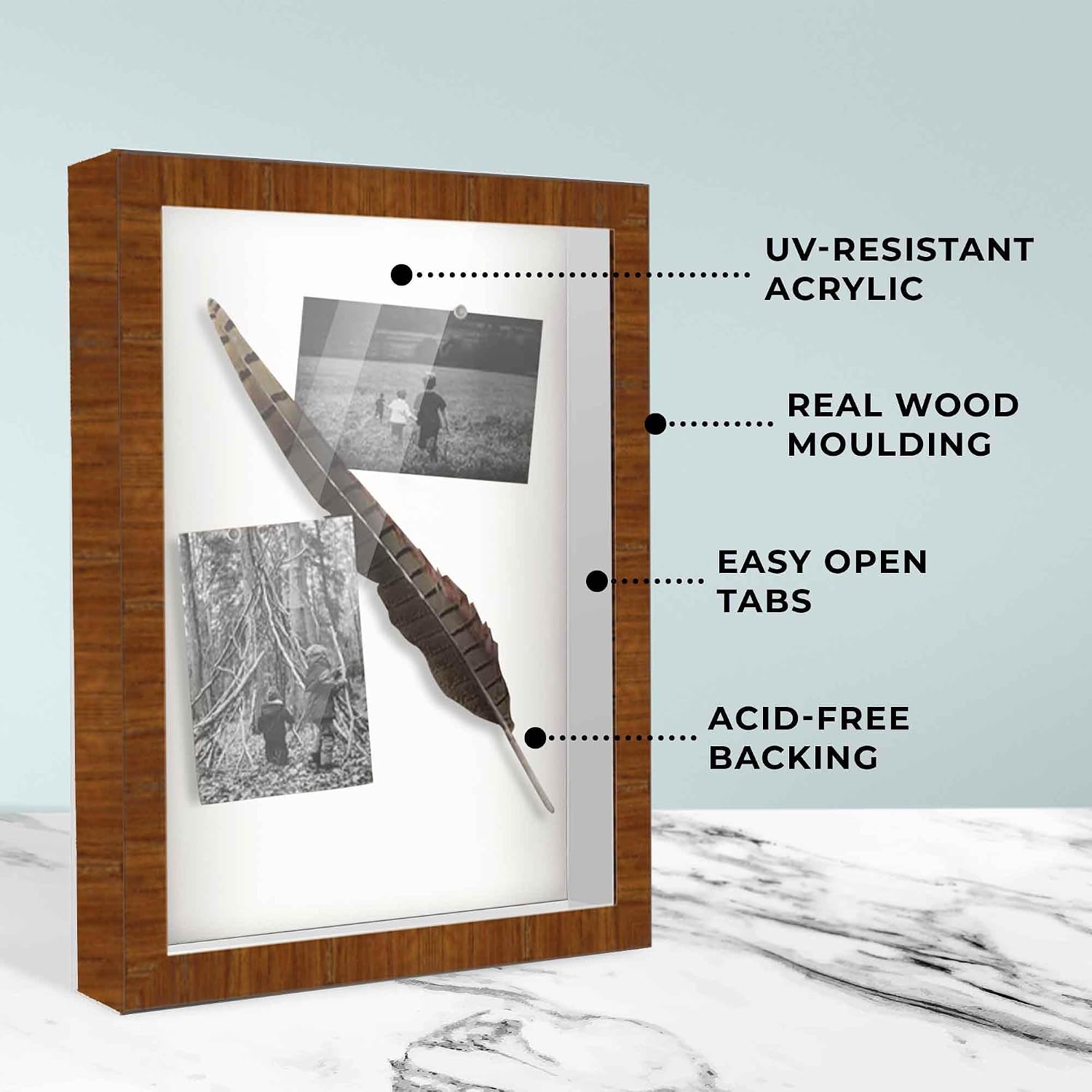 17x14 Shadow Box Frame Brown | 1 Inch Deep | 1.375 Inch Wide | Marian Honey Pecan Veneer Solid Wood Shadowbox Display Frame | UV Acrylic Plexiglass, Acid Free Backing and Hanging Hardware Included