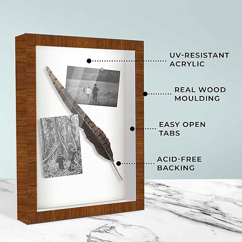 Miniatura 4 de Marco de caja de sombra de 10 x 16 pulgadas, color marrón, 1 pulgada de profundidad, 1.375 pulgadas de ancho, marco de madera maciza de chapa de