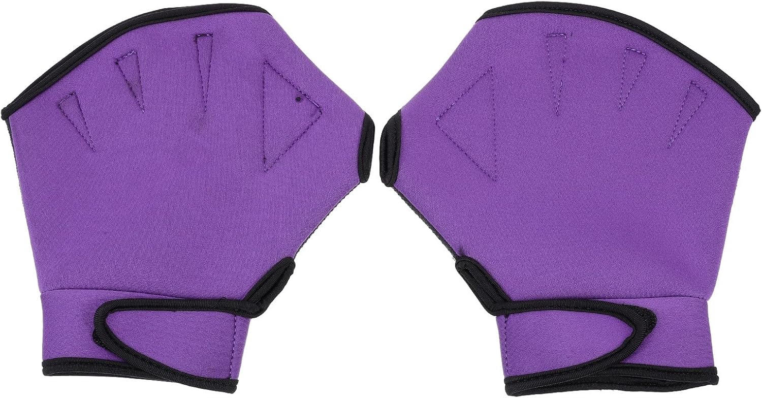 FRCOLOR Wear-Resist Swim Gloves Webbed Hand Paddles Purple M, Swimming Equipment for Adult Swim Training, Aquatic Gloves for Water Resistance and Swimming Aid