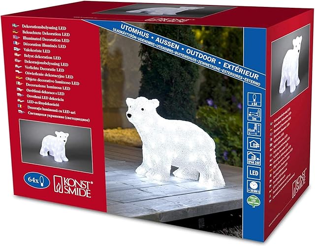 Standing Polar Bear CUB with 64 LEDs, 41cm Long - 3D Christmas Decoration, Indoor/Outdoor - 6163-203