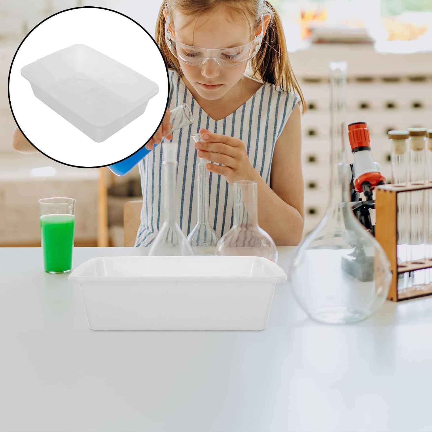 4pcs Rectangular Plastic Laboratory Reagent Tray White | 9.5 X 6.7x2.6 Inch Size, Sample Management and Spill Prevention, for Science Experiments and Laboratory Use