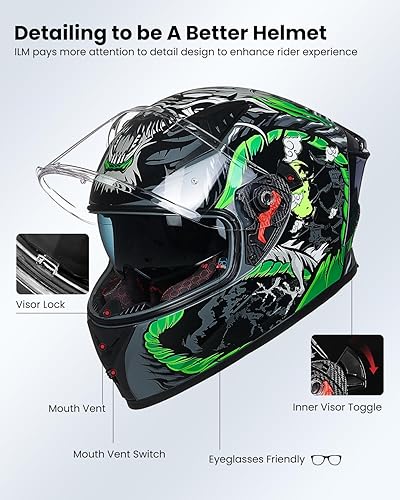 ILM Casque Moto Intégral pour Homme et Femme-Casque de Moto avec 2 Visières Compatible avec Pinlock Transparent et Teinté-Casque de Motocross Street Bike Modèle ECE Z501,Armor Red,XL - 6