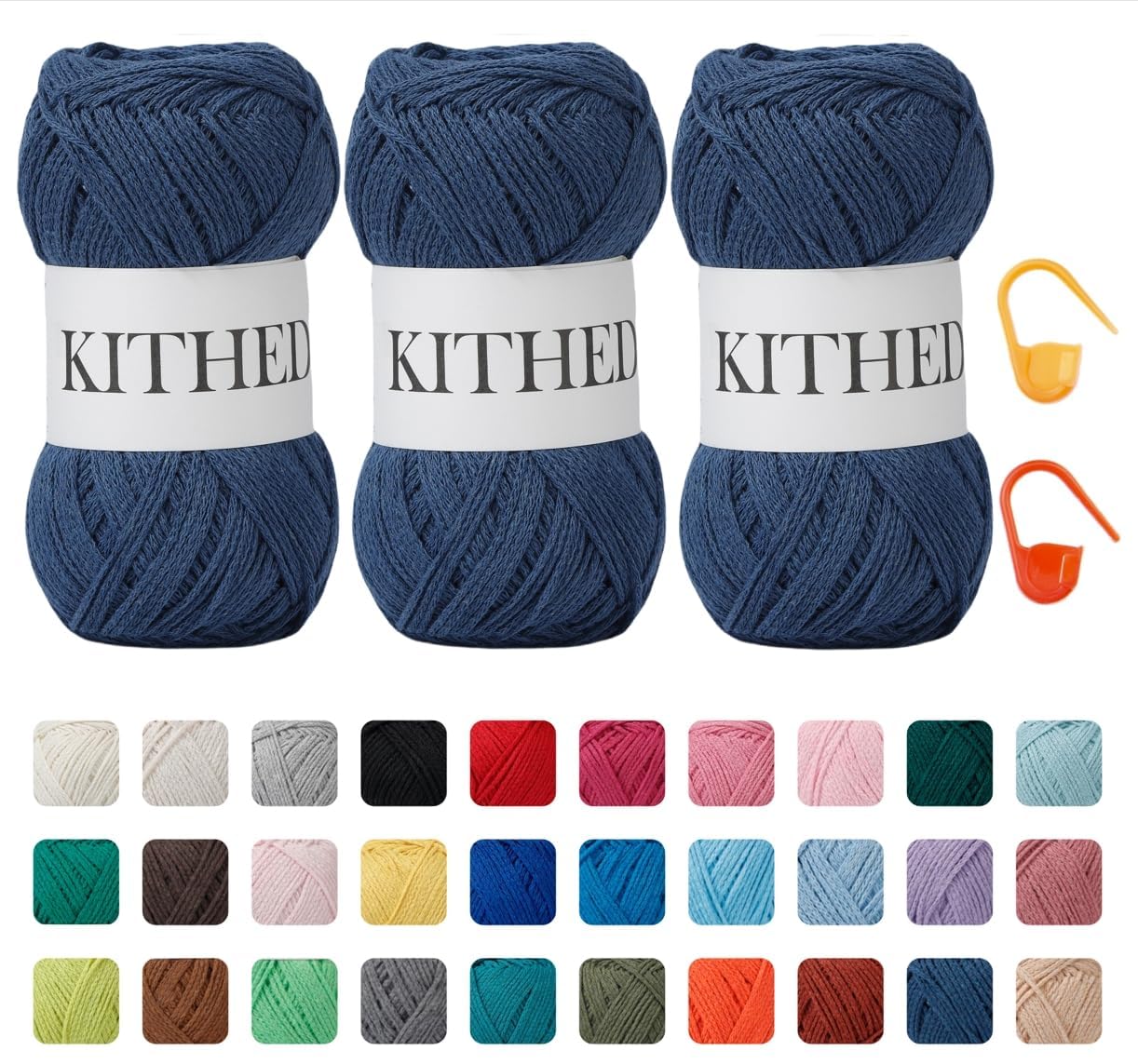 Cotton Chainette Yarn,4 Medium (Worsted)-10oz,3 Pack,Knitting Yarn for Beginners,Thicker for Crocheting and Knitting (45 Denim Blue)