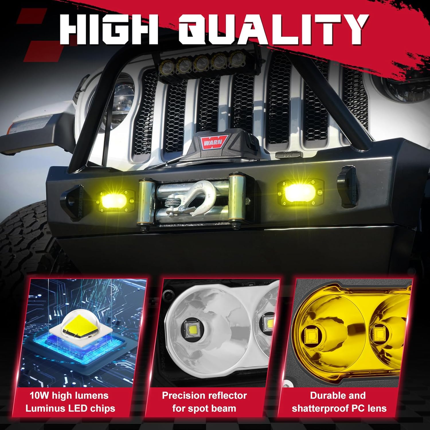 OFFROADTOWN Yellow Flush Mount LED Pods 2PCS Flush Mount Backup Lights 40W Spot Offroad Driving Lights Flush Mount Fog Light Ditch Lights Bumper Light for Trucks Pickup UTV SUV ATV