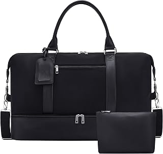 Weekender Bags for Women - 21 Inch Large Travel Duffel Bag 2-Piece Set with Shoe Compartment, Heavy-Duty Canvas Leather Carry On Overnight Tote