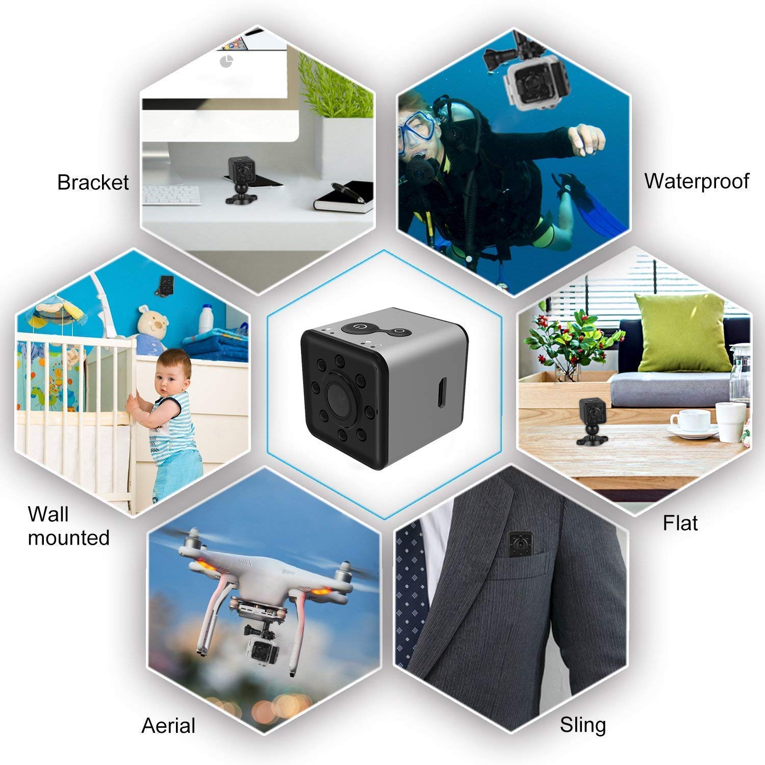 Caméra cachée pour nounou - 1080p - Mini caméra de surveillance espion - Wifi - Vision nocturne - Étanche - Pour la maison, la voiture, le bureau - Noir - 16 G