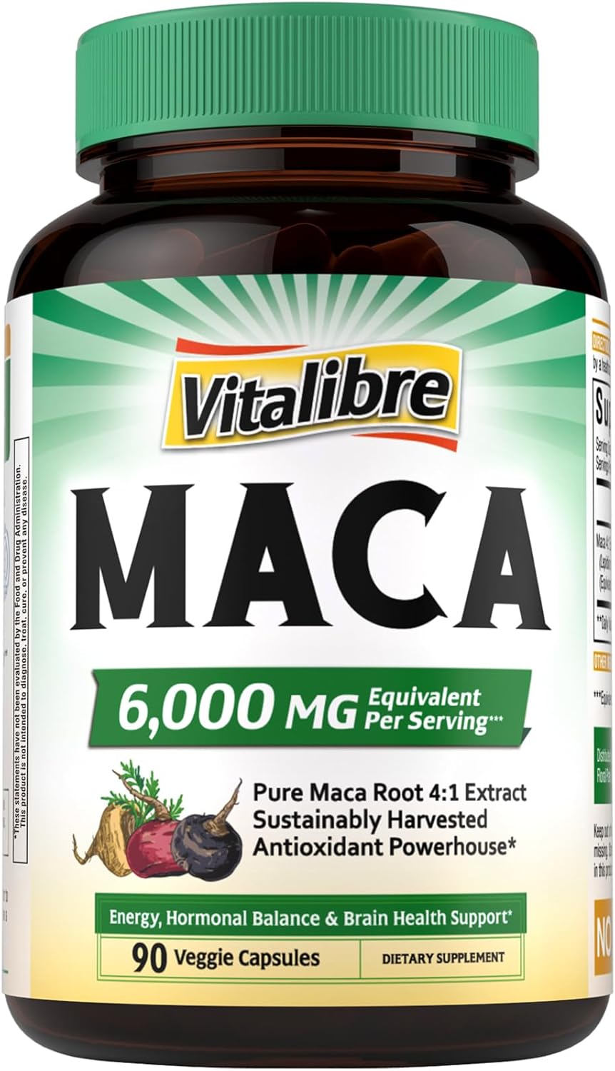 Maca Root Capsules for Women & Men, 1,500 mg of 4:1 Extract, Equivalent to 6,000 mg of Fresh Maca Root Per Serving, Vitality, Mood, Metabolic Support, 90 Capsules
