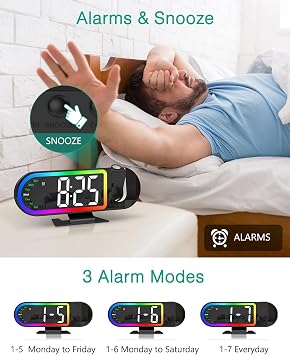 ORIA Projection Alarm Clocks for Bedrooms, 8.5 Digital Clock with 180 Rotatable Projector, 17 RGB Night Light & 3-Level Dimmer, Snooze, Temperature, for Home, Bedside, Ceiling, Wall
